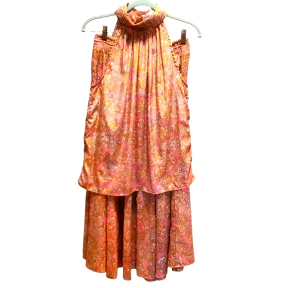 Chelsea & Theodore 2 Pc Boho Halter And Midi Skirt Pink & Gold Size Small - Picture 3 of 10